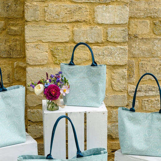 Aqua Sunburst Mini Tote Bag with Teal Handles