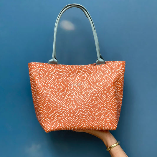 Amber Sunburst Small Tote Bag with Aqua Handles