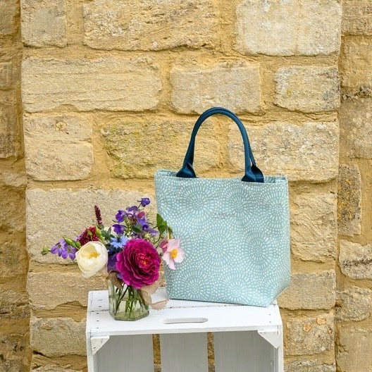 Aqua Sunburst Mini Tote Bag with Teal Handles