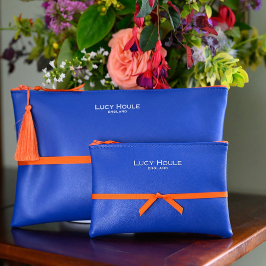 Faux Leather Cobalt Blue Clutch with Orange Zip