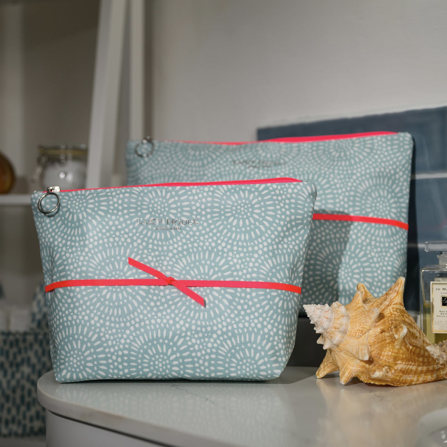 Aqua Sunburst Wash Bag with Neon Pink Zip