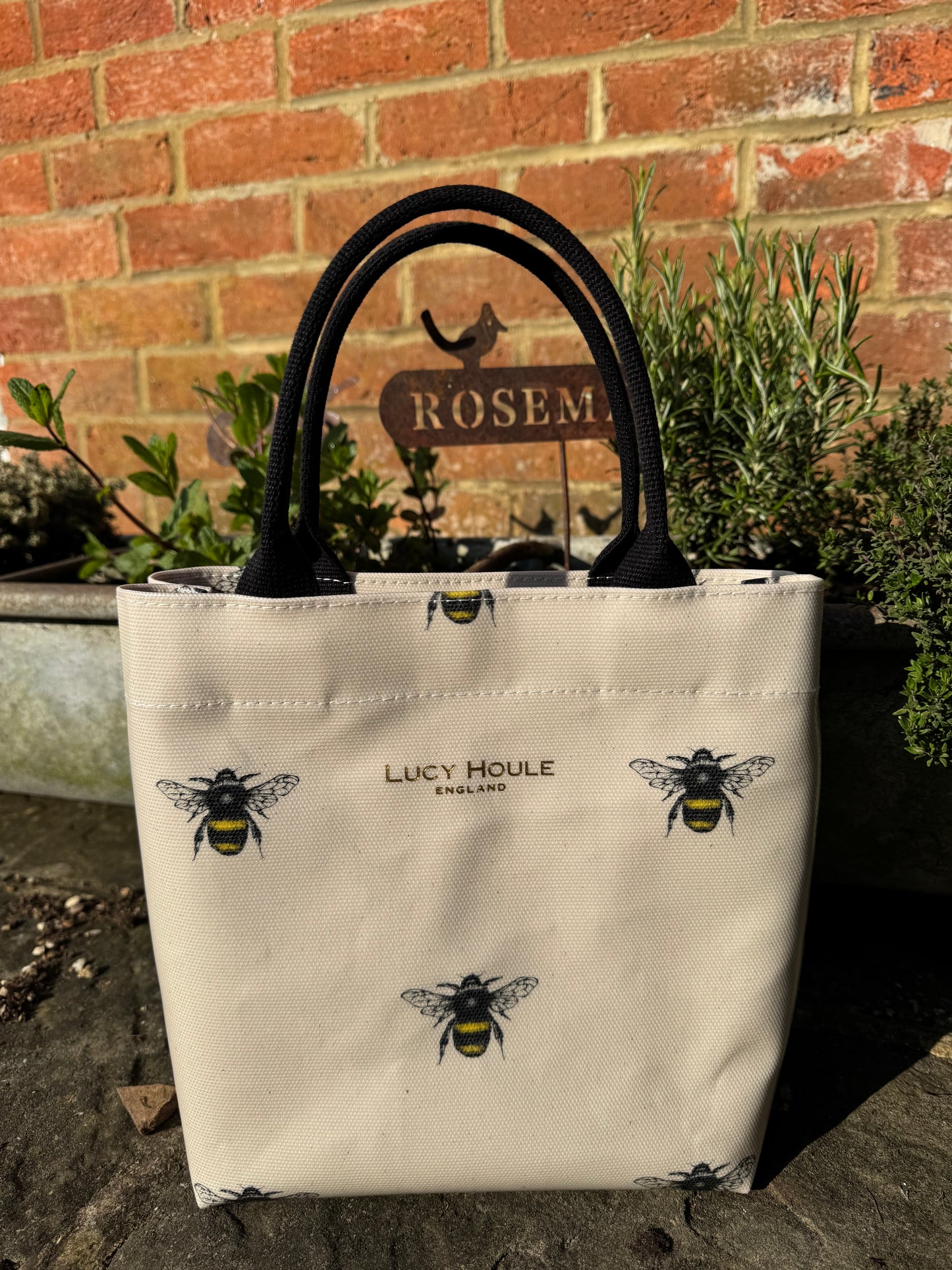 Limited Edition Vintage Bee Mini Tote Bag with Black Handles