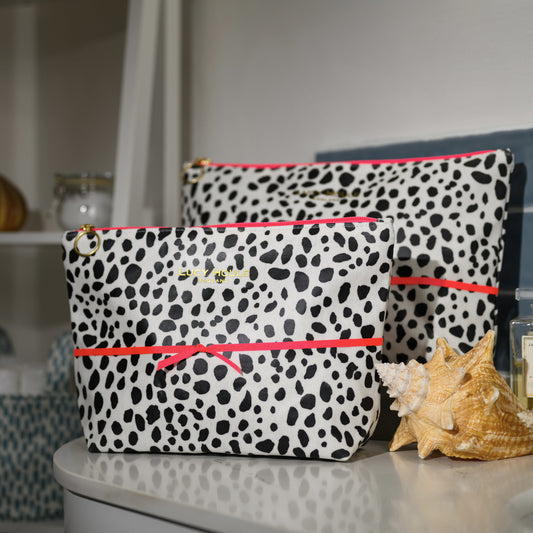 Dalmatian Wash Bag with Neon Pink Zip