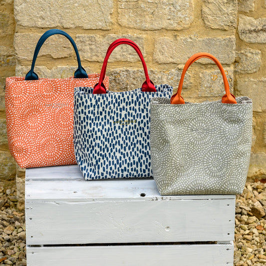 Stone Sunburst Mini Tote Bag with Orange Handles