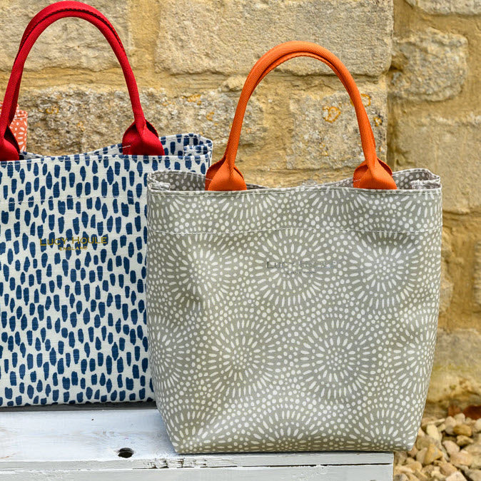 Stone Sunburst Mini Tote Bag with Orange Handles