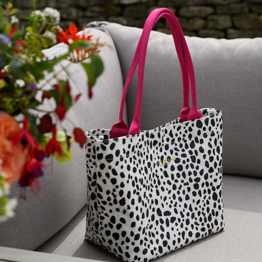 Dalmatian Small Tote Bag with Hot Pink Handles