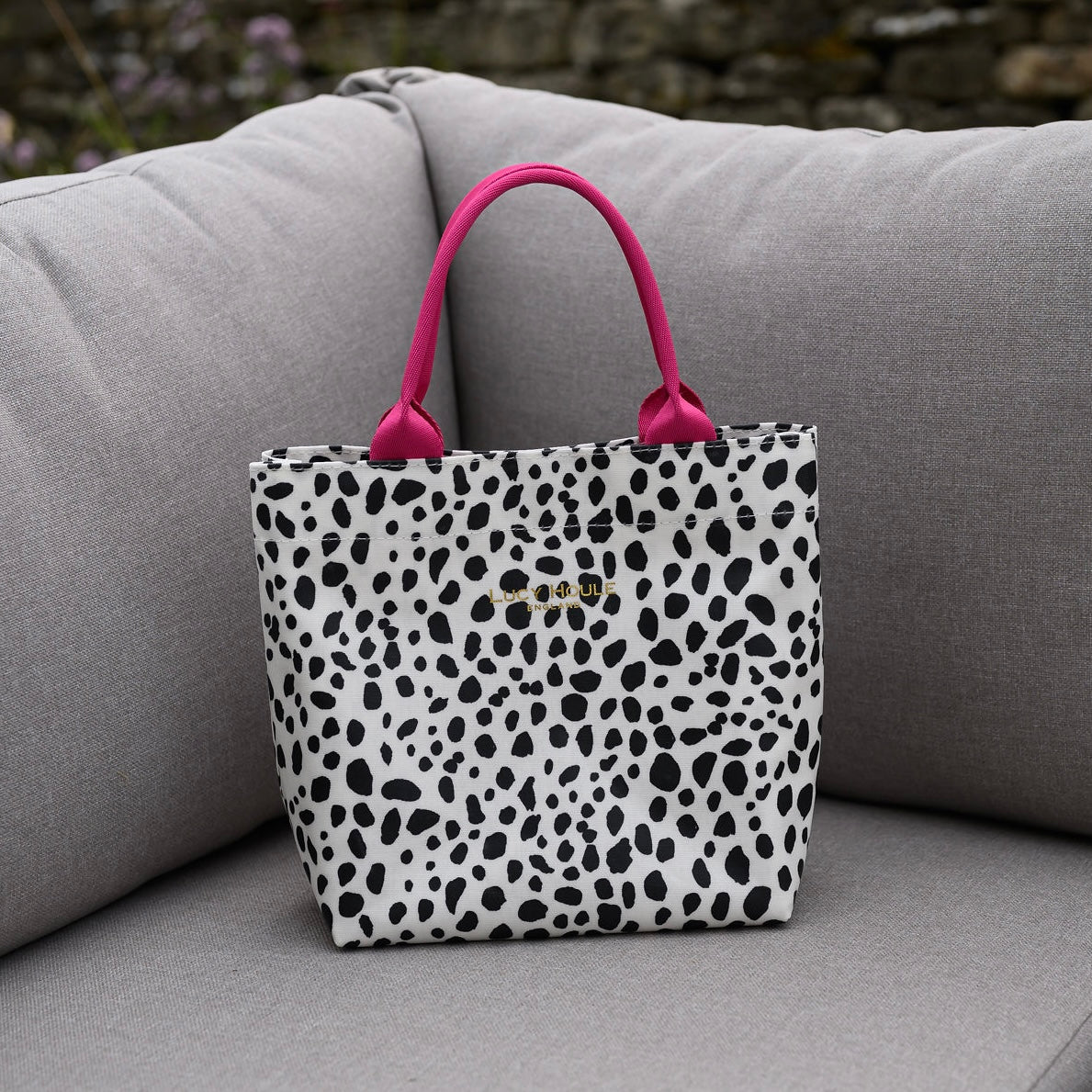 Dalmatian Mini Tote Bag with Hot Pink Handles