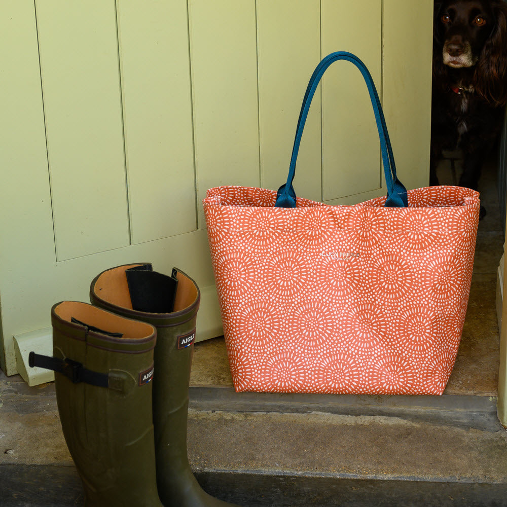 Amber Sunburst Medium Tote Bag with Teal Handles