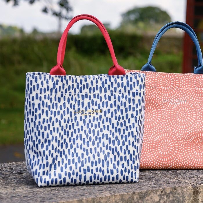 Navy Cobblestone Mini Tote Bag with Red Handles