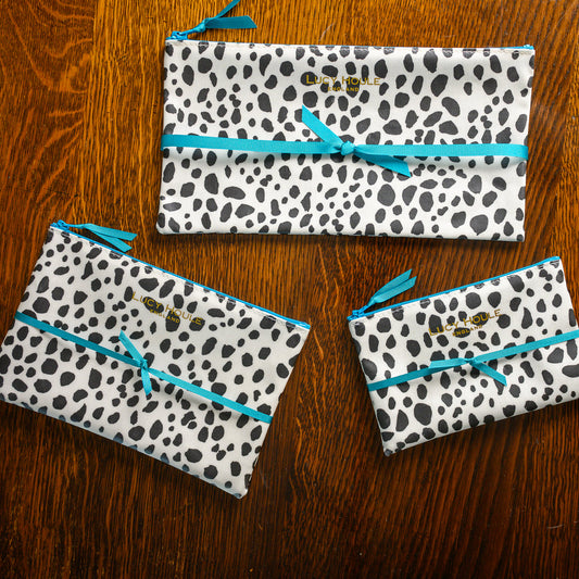 Dalmatian Make-Up Bag with Turquoise Zip