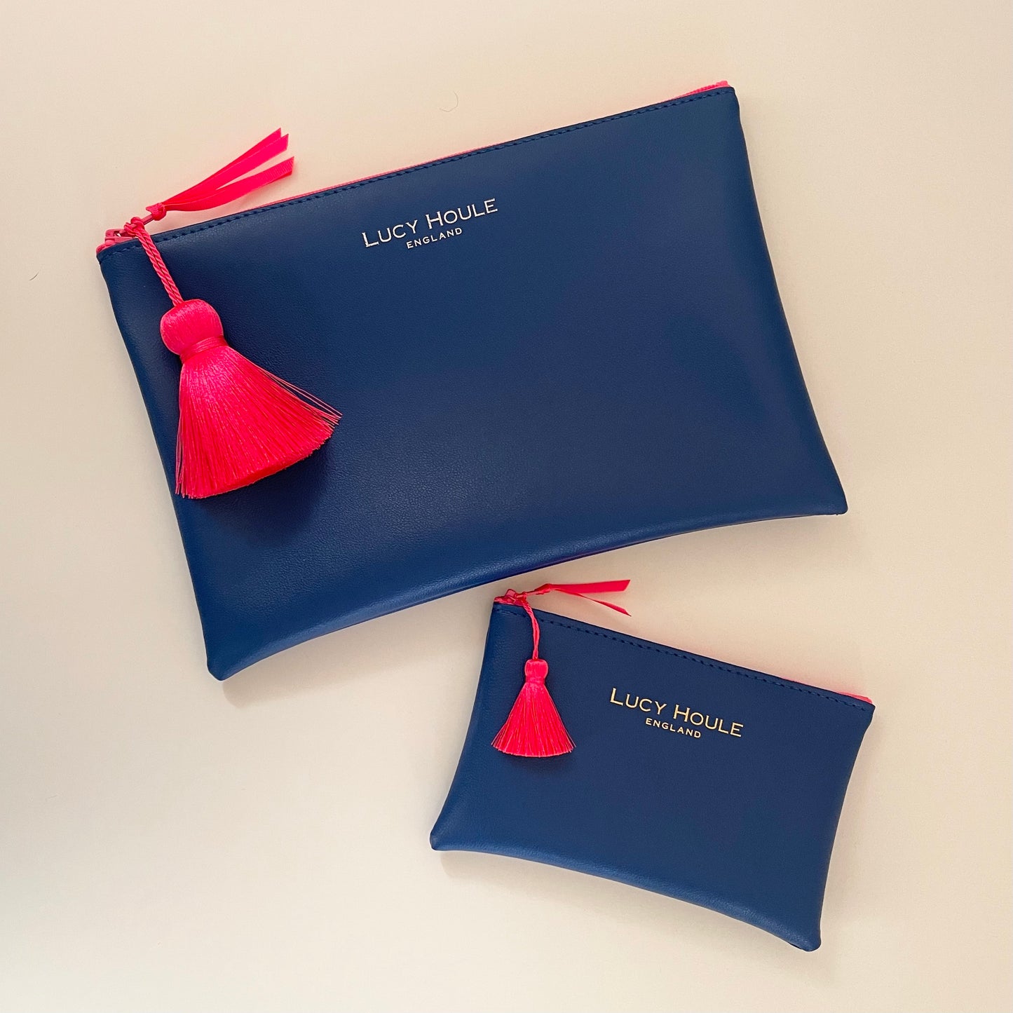 Faux Leather Cobalt Blue Clutch with Pink Neon Zip