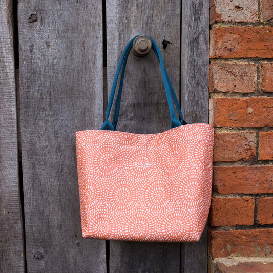 Amber Sunburst Small Zip Tote Bag with Teal Handles