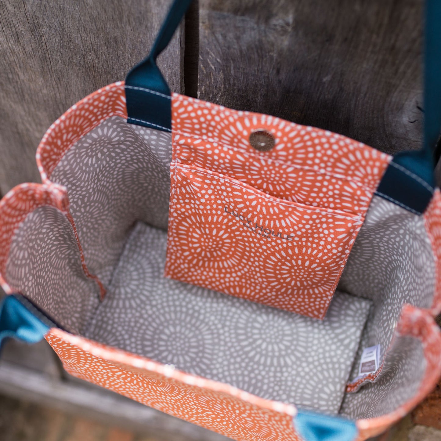 Amber Sunburst Medium Tote Bag with Teal Handles