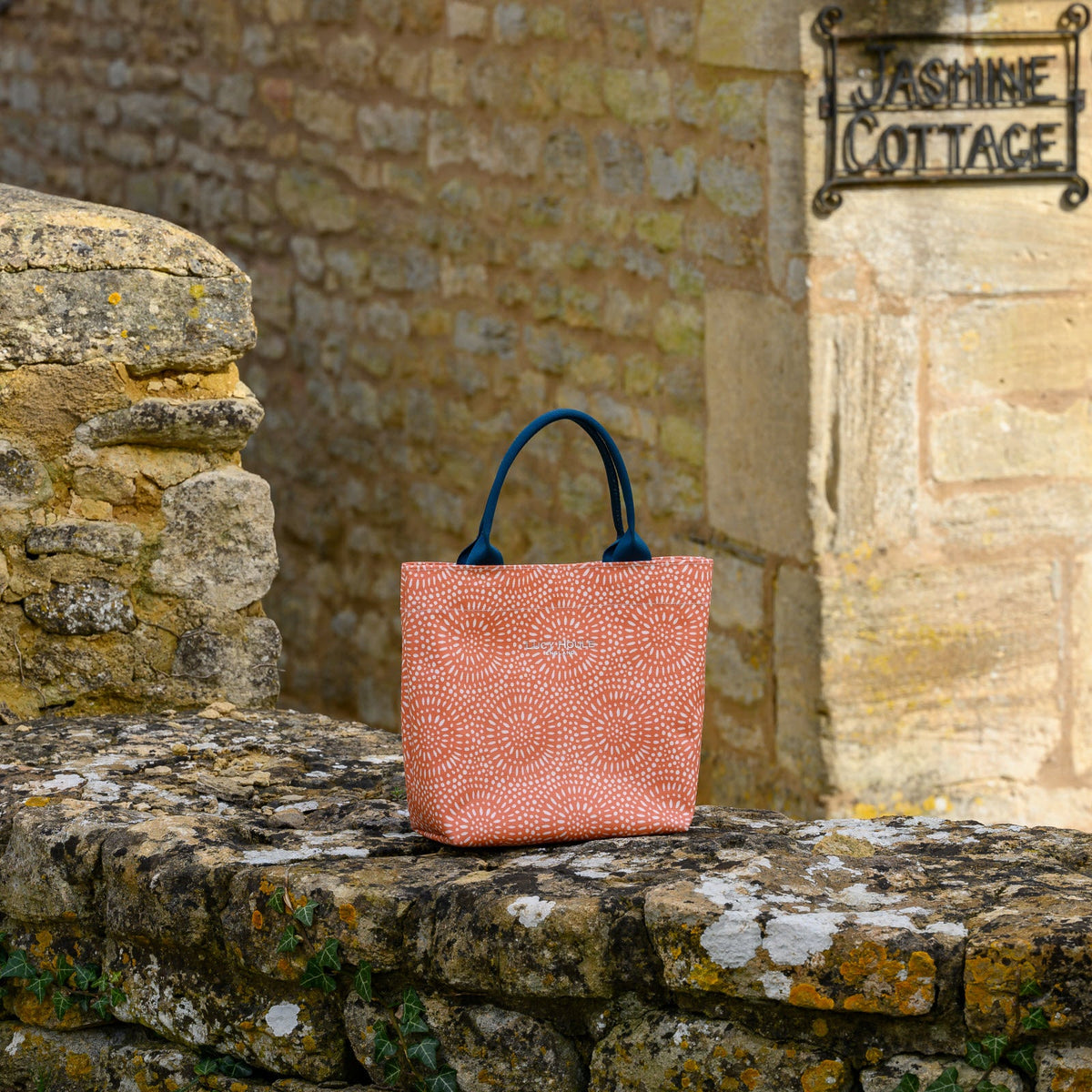 Amber Sunburst Mini Tote Bag with Teal Handles