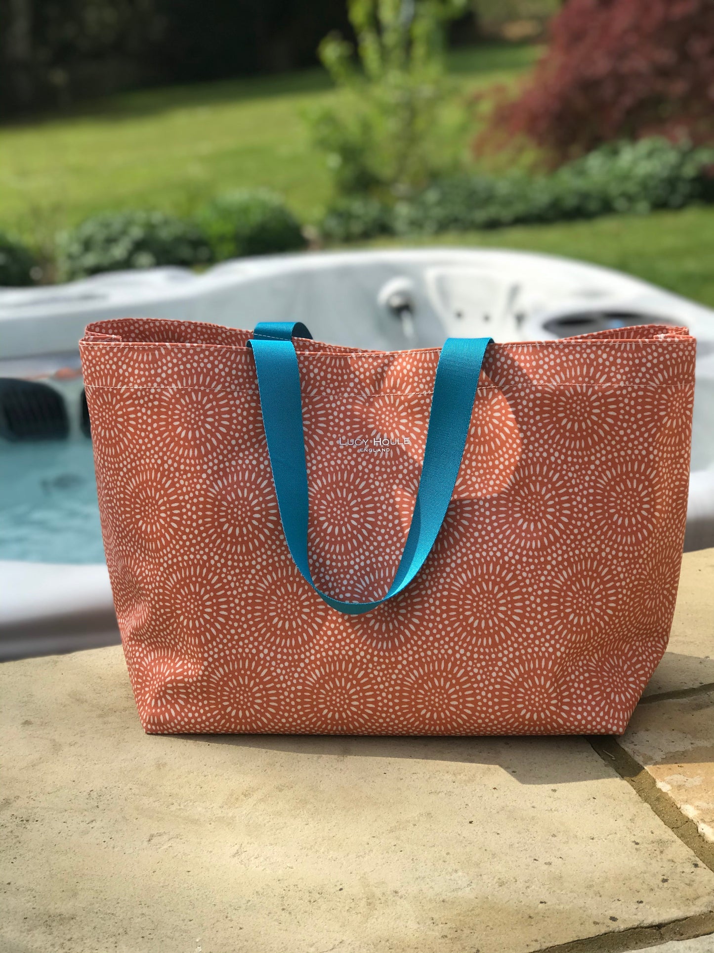 Amber Sunburst Extra Large Bag with New flat Turquoise Handles