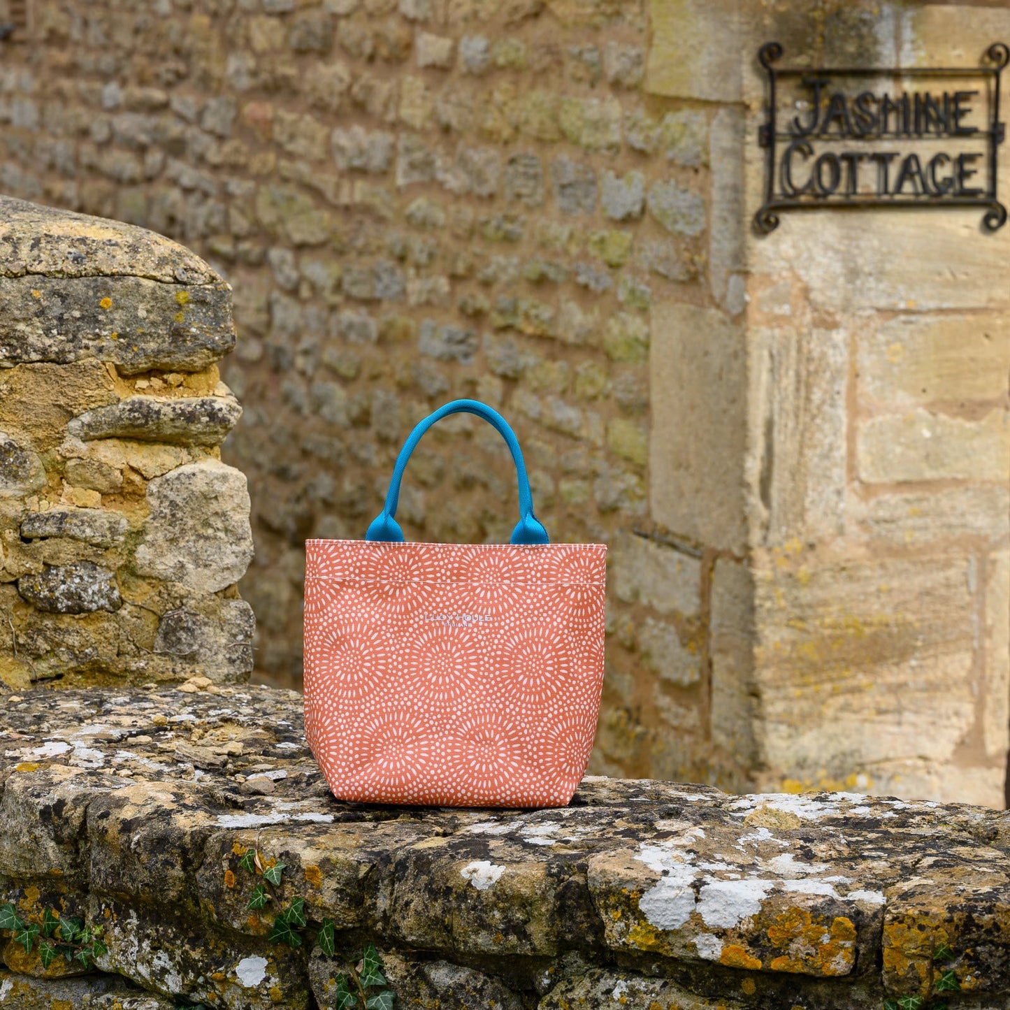 Amber Sunburst Mini Tote Bag with Turquoise Handles