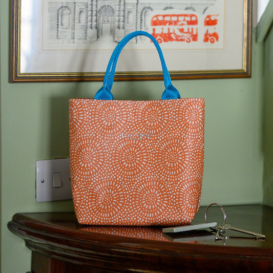 Amber Sunburst Mini Tote Bag with Turquoise Handles
