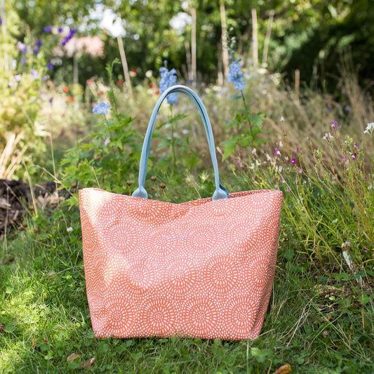 Amber Sunburst Medium Tote Bag with Aqua Handles