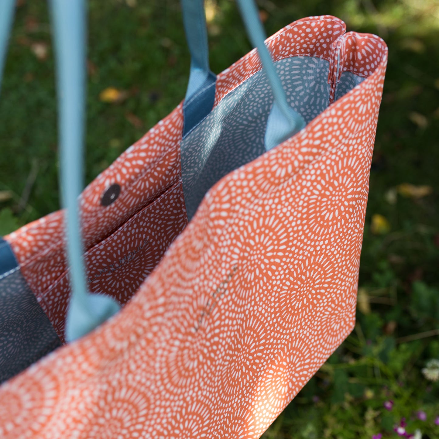 Amber Sunburst Medium Tote Bag with Aqua Handles