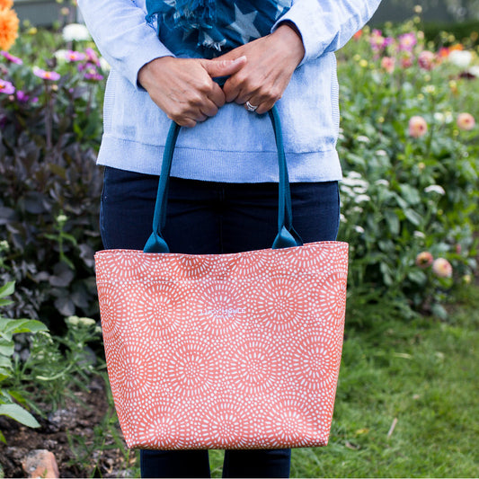 Amber Sunburst Small Tote Bag with Teal Handles