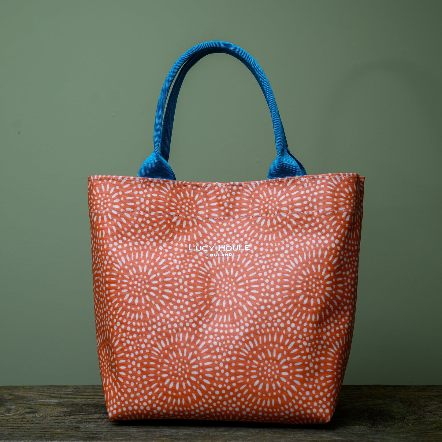 Amber Sunburst Mini Tote Bag with Turquoise Handles