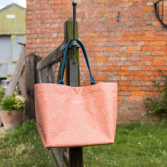 Amber Sunburst Medium Zip Tote Bag with Teal Handles