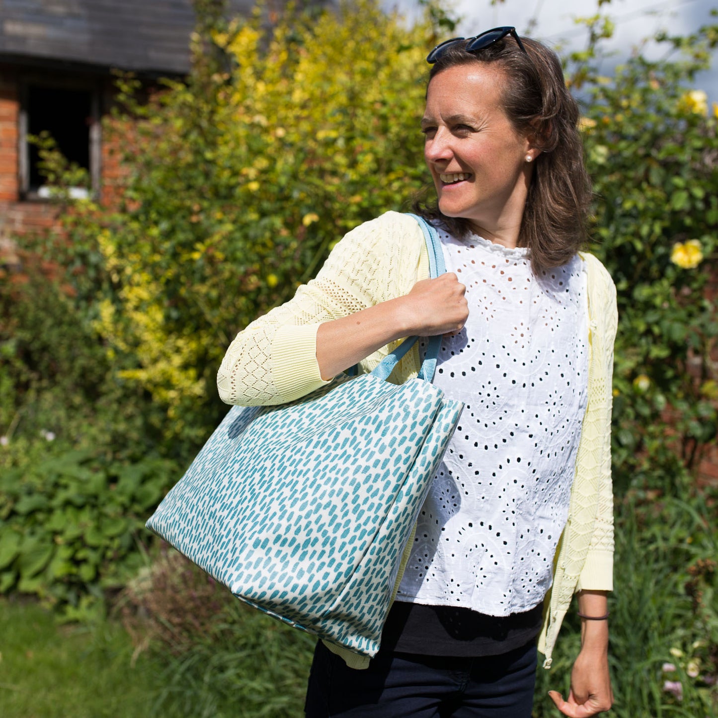 Aqua Cobblestone Medium Tote Bag with Aqua Handles