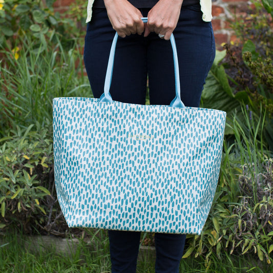 Aqua Cobblestone Medium Zip Tote Bag with Aqua Handles