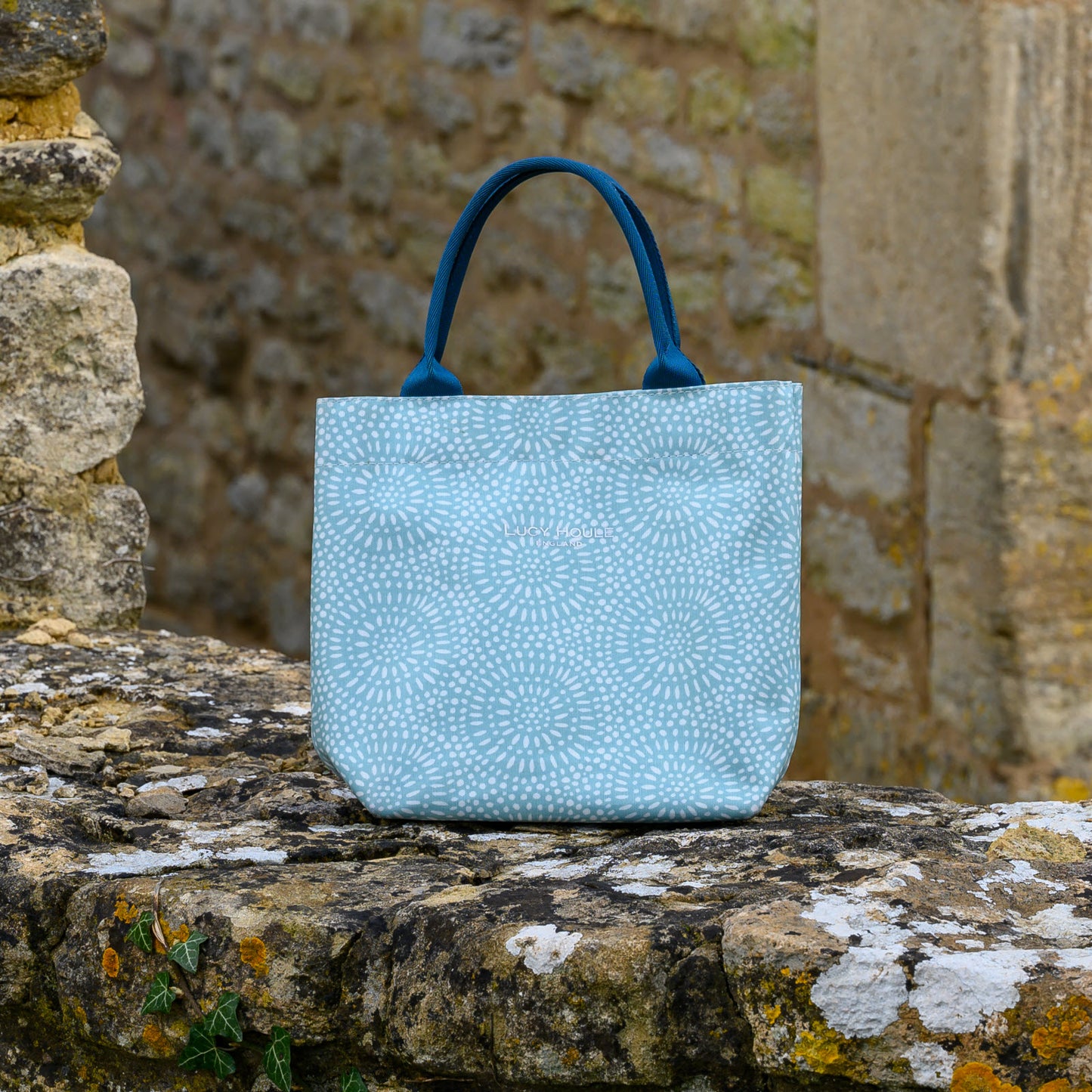 Aqua Sunburst Mini Tote Bag with Teal Handles