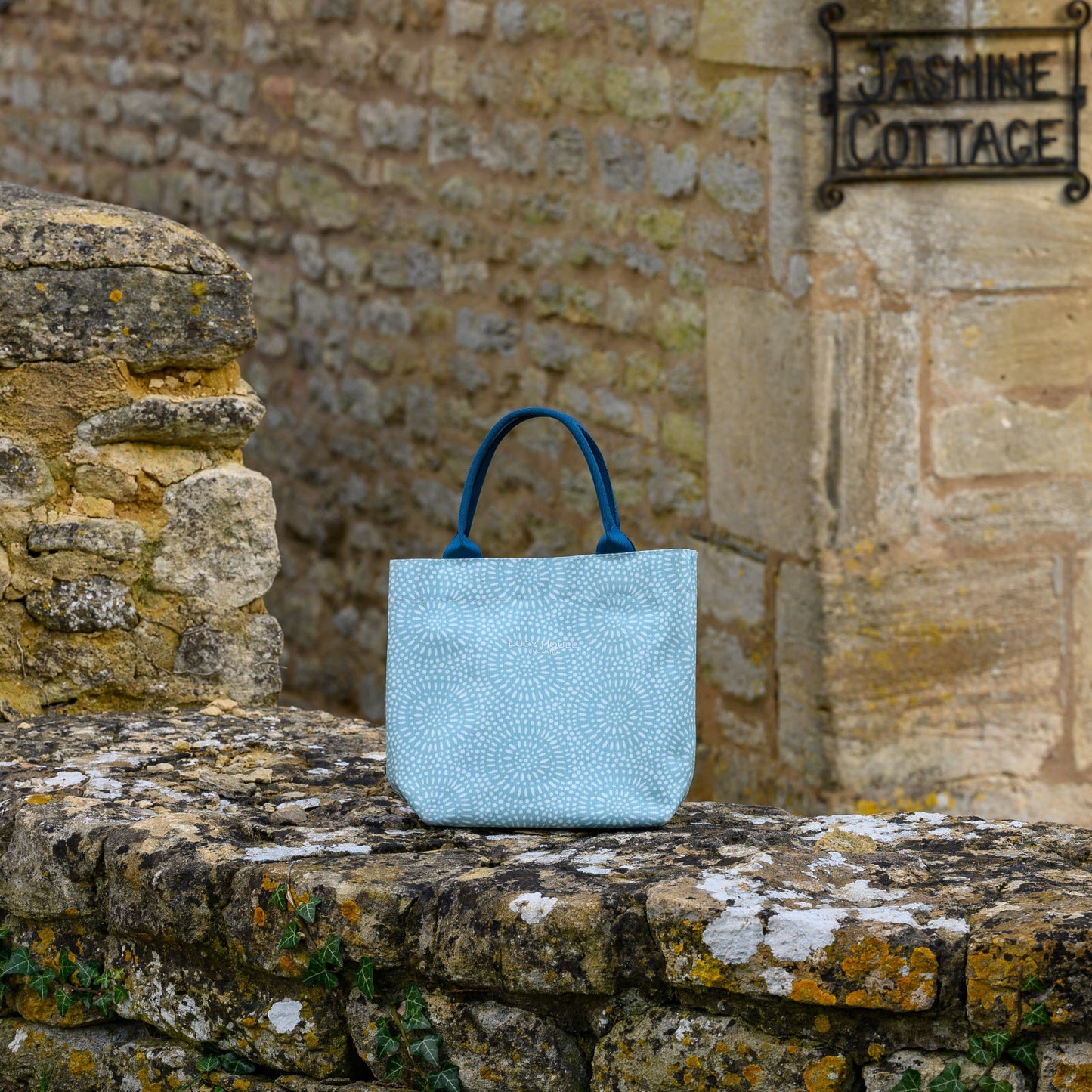 Aqua Sunburst Mini Tote Bag with Teal Handles