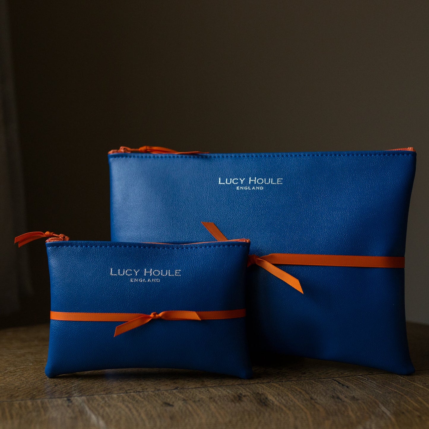 Faux Leather Cobalt Blue Clutch with Orange Zip