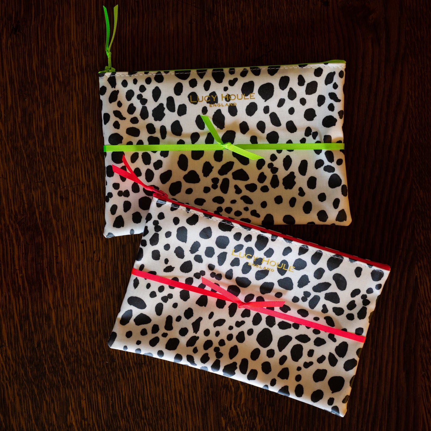 Dalmatian Make-Up Bag with Pink Neon Zip