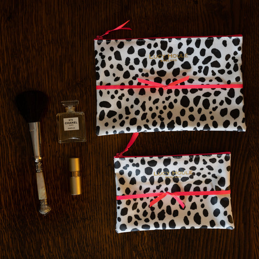Dalmatian Make-Up Bag with Pink Neon Zip