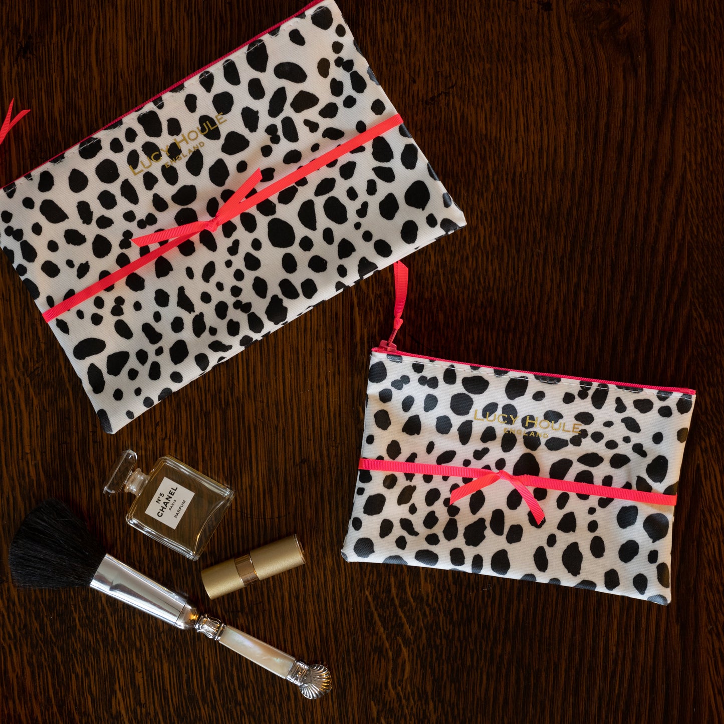 Dalmatian Make-Up Bag with Pink Neon Zip