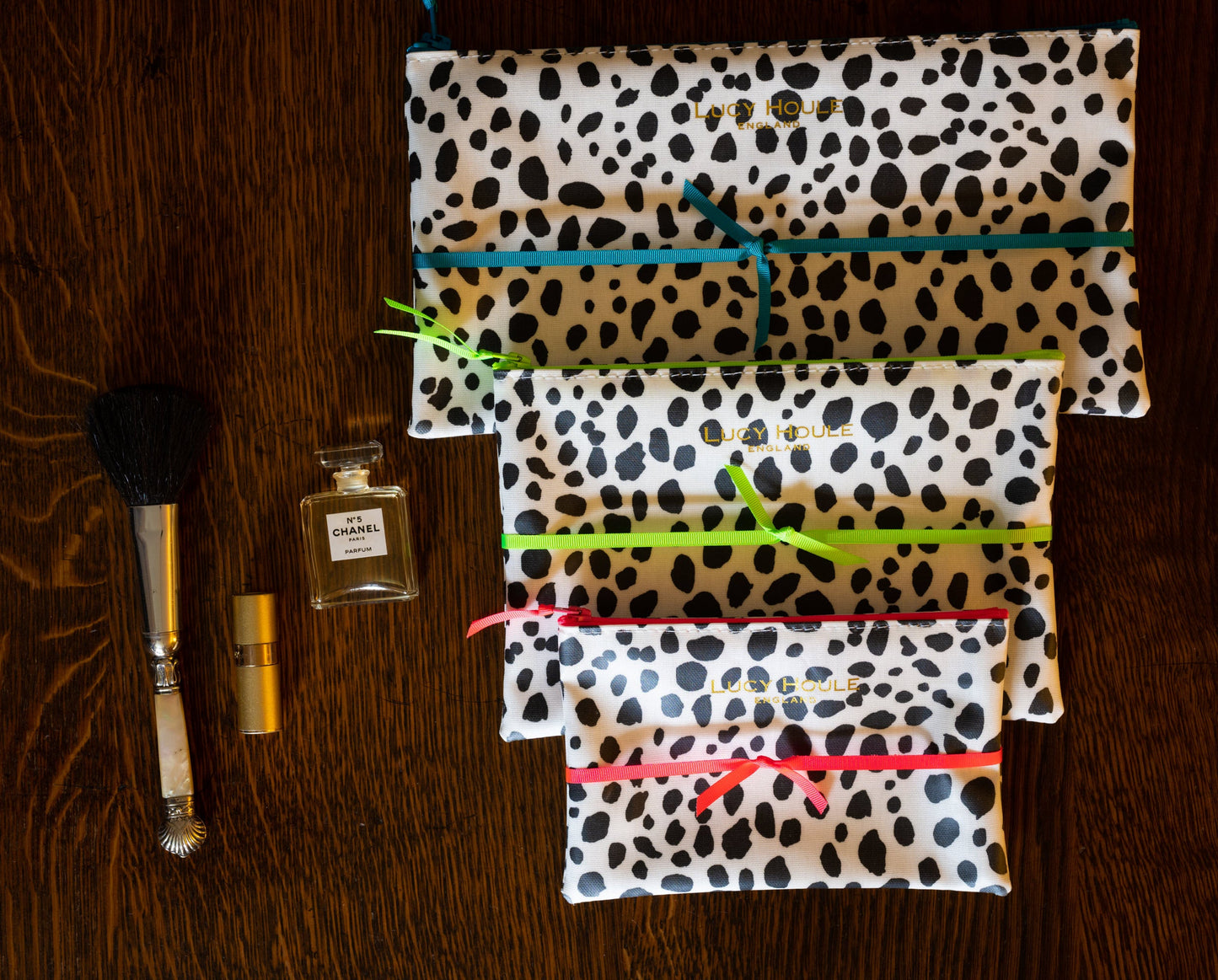 Dalmatian Make-Up Bag with Green Neon Zip