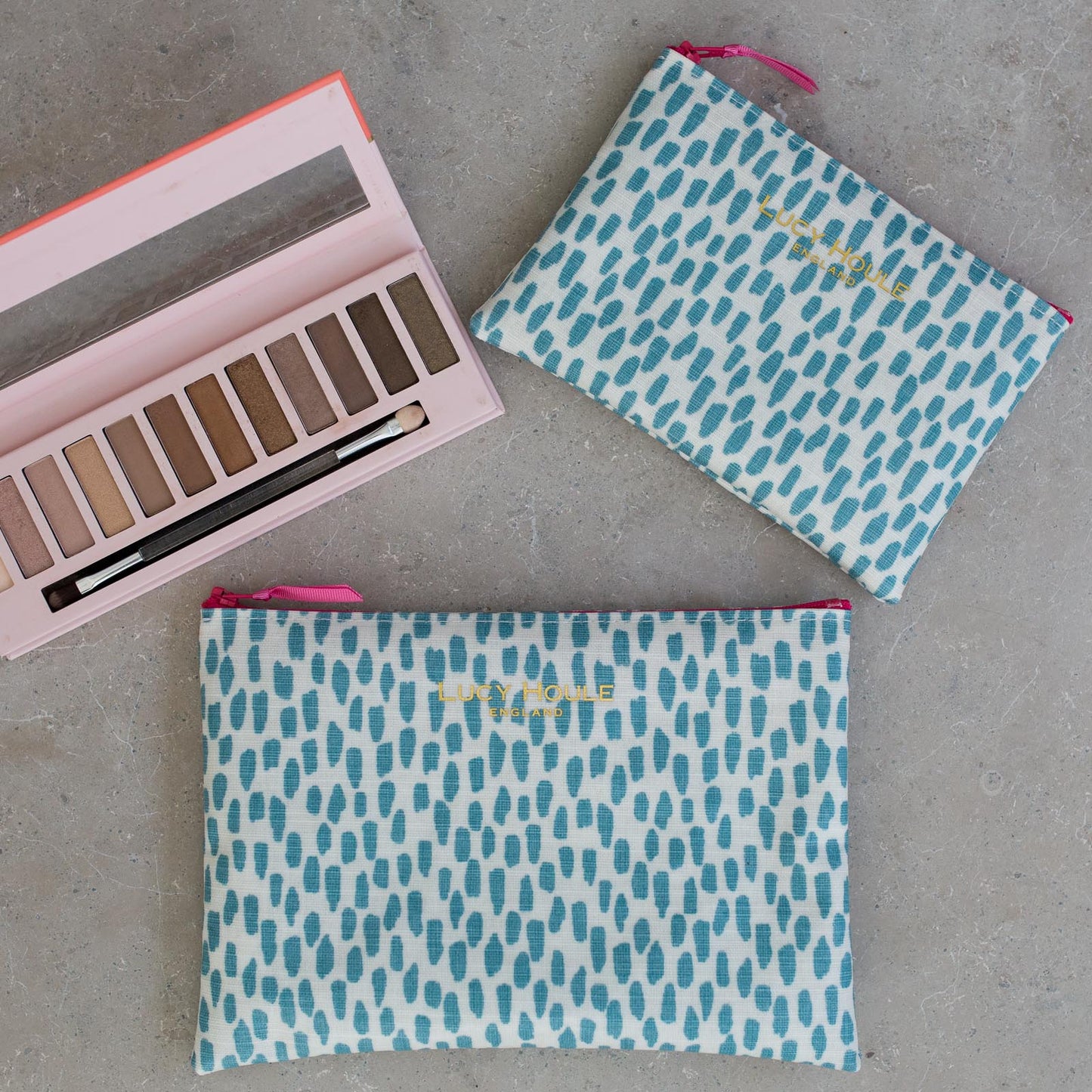 Aqua Cobblestone Make-Up Bag with Hot Pink Zip 'Limited Edition'