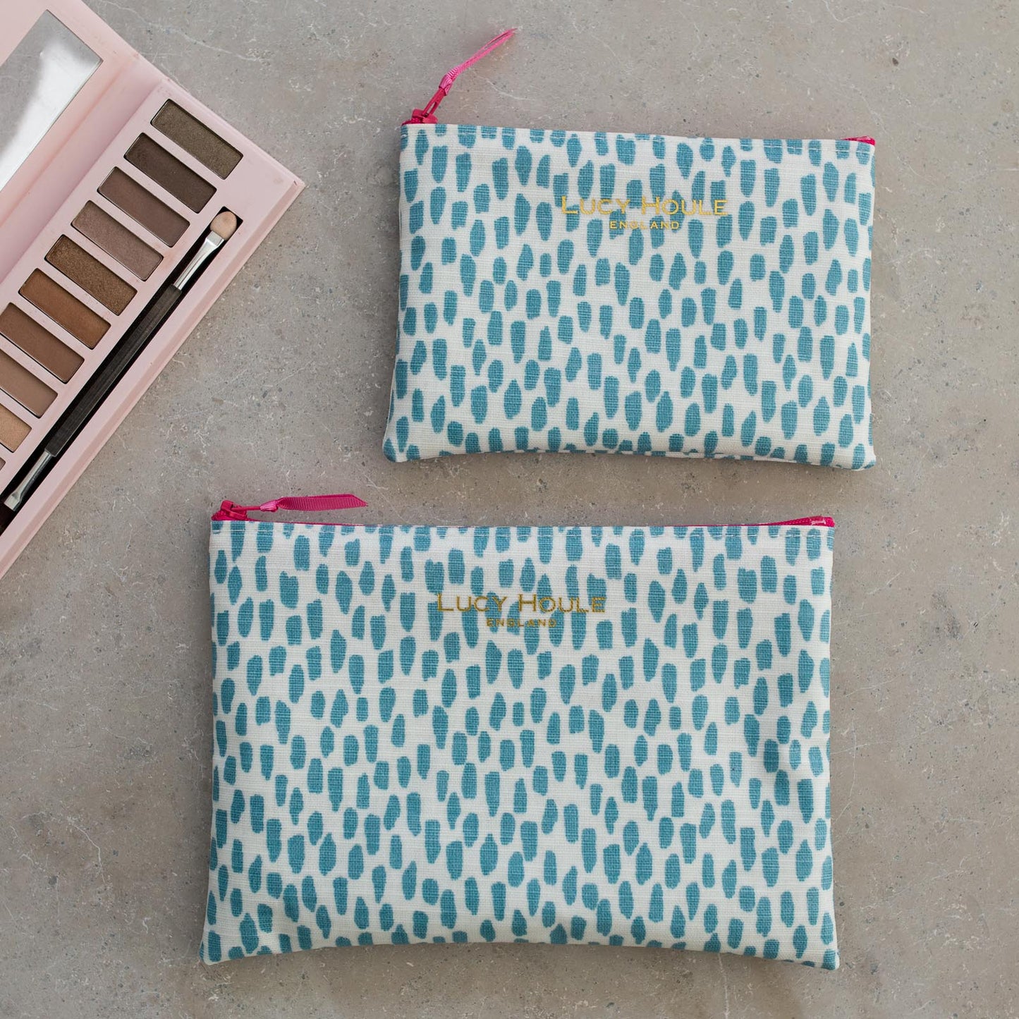 Aqua Cobblestone Make-Up Bag with Hot Pink Zip 'Limited Edition'