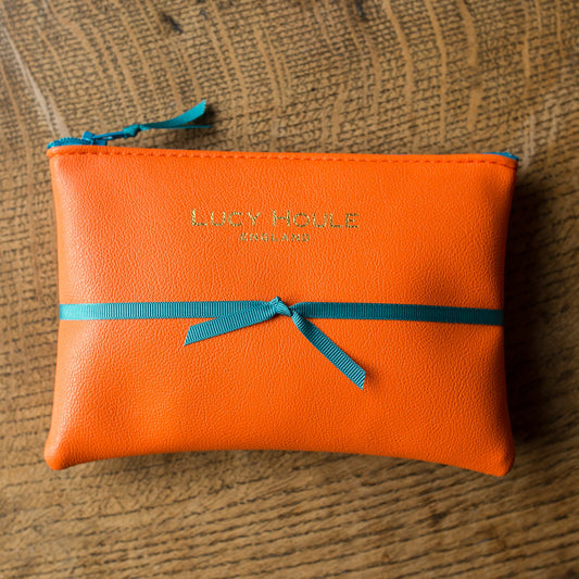 Faux Leather Orange Purse Turquoise Zip