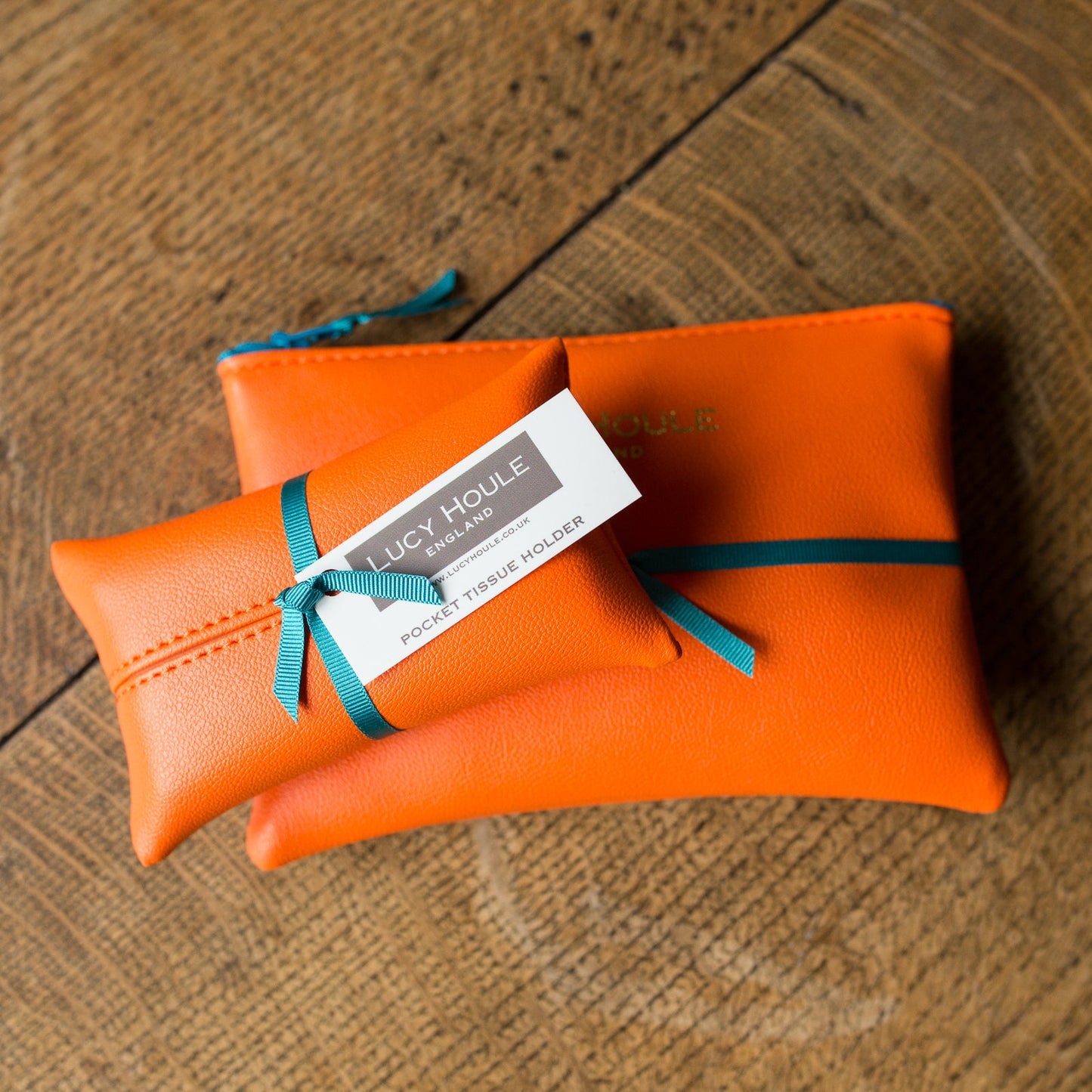 Faux Leather Orange Handbag Set Turquoise Zip