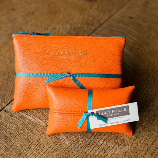 Faux Leather Orange Handbag Set Turquoise Zip