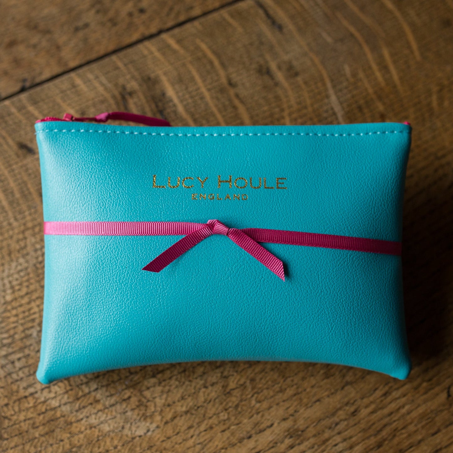 Faux Leather Turquoise Purse Pink Zip