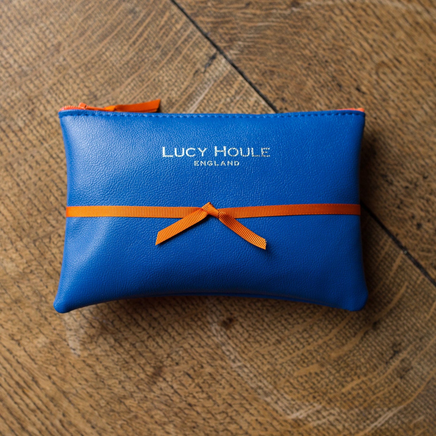 Faux Leather Cobalt Blue Purse Orange Zip