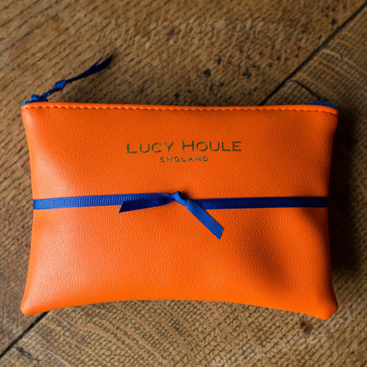 Faux Leather Orange Purse Blue Zip