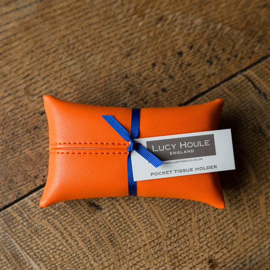 Faux Leather Orange Pocket Tissue Holder Cobalt Blue