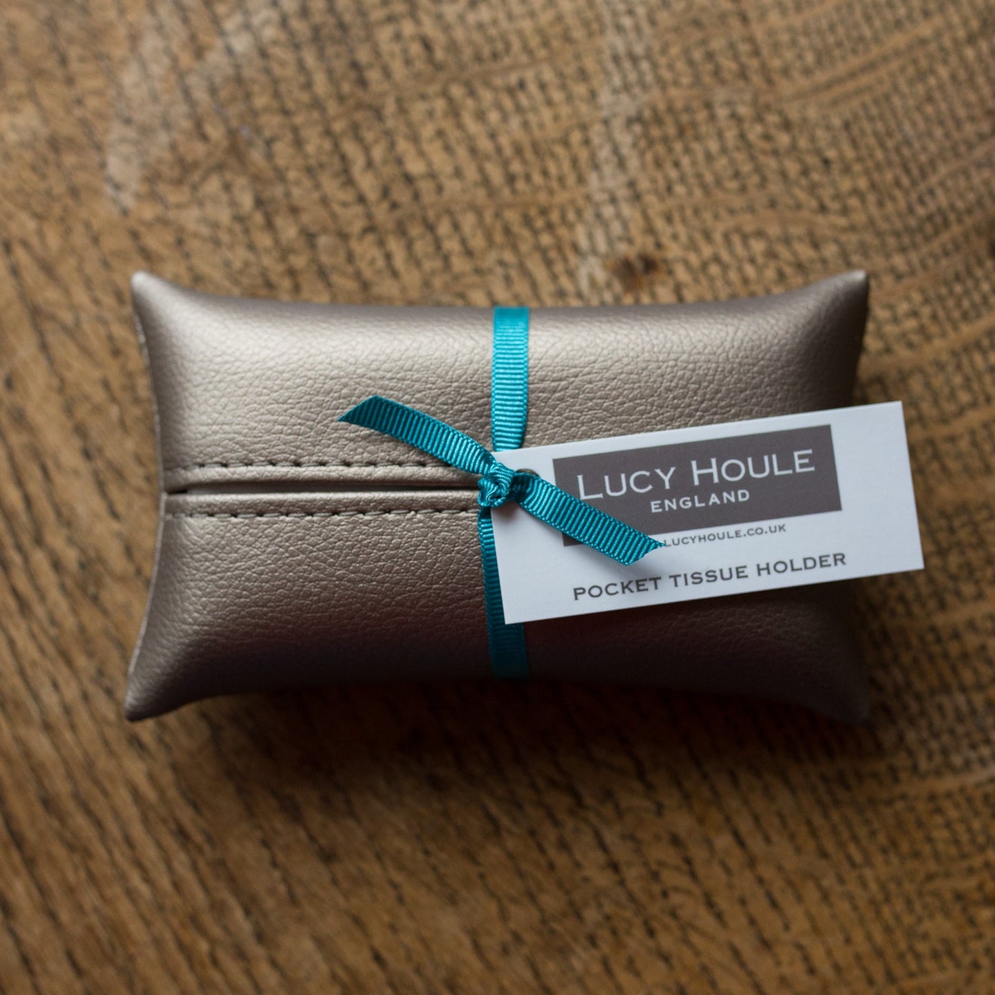 Faux Leather Bronze Pocket Tissue Holder Turquiose