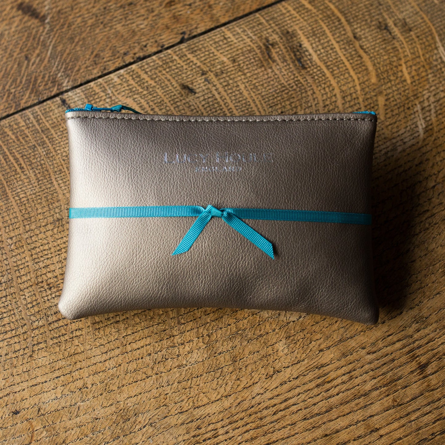 Faux Leather Bronze Purse with Turquoise Zip