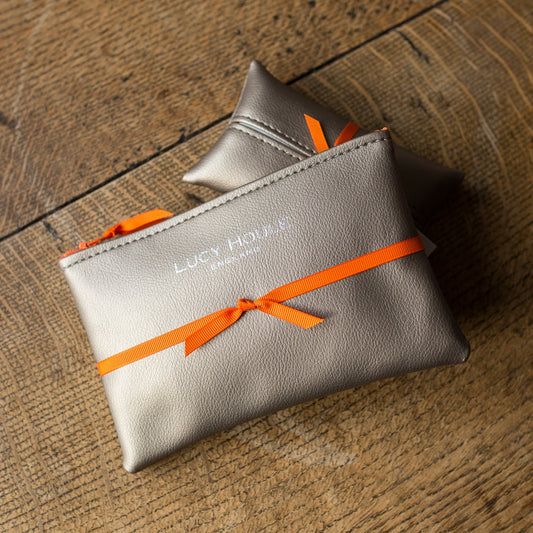 Faux Leather Bronze Handbag Set Orange Zip