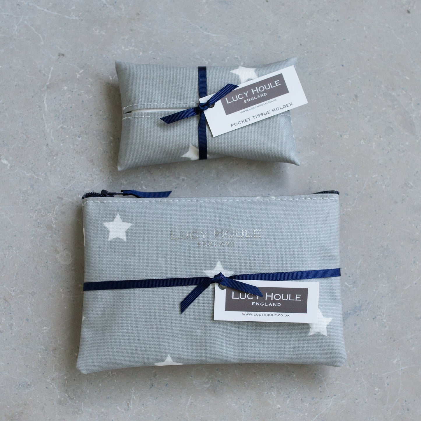 Grey & White Star Handbag Set Navy Zip