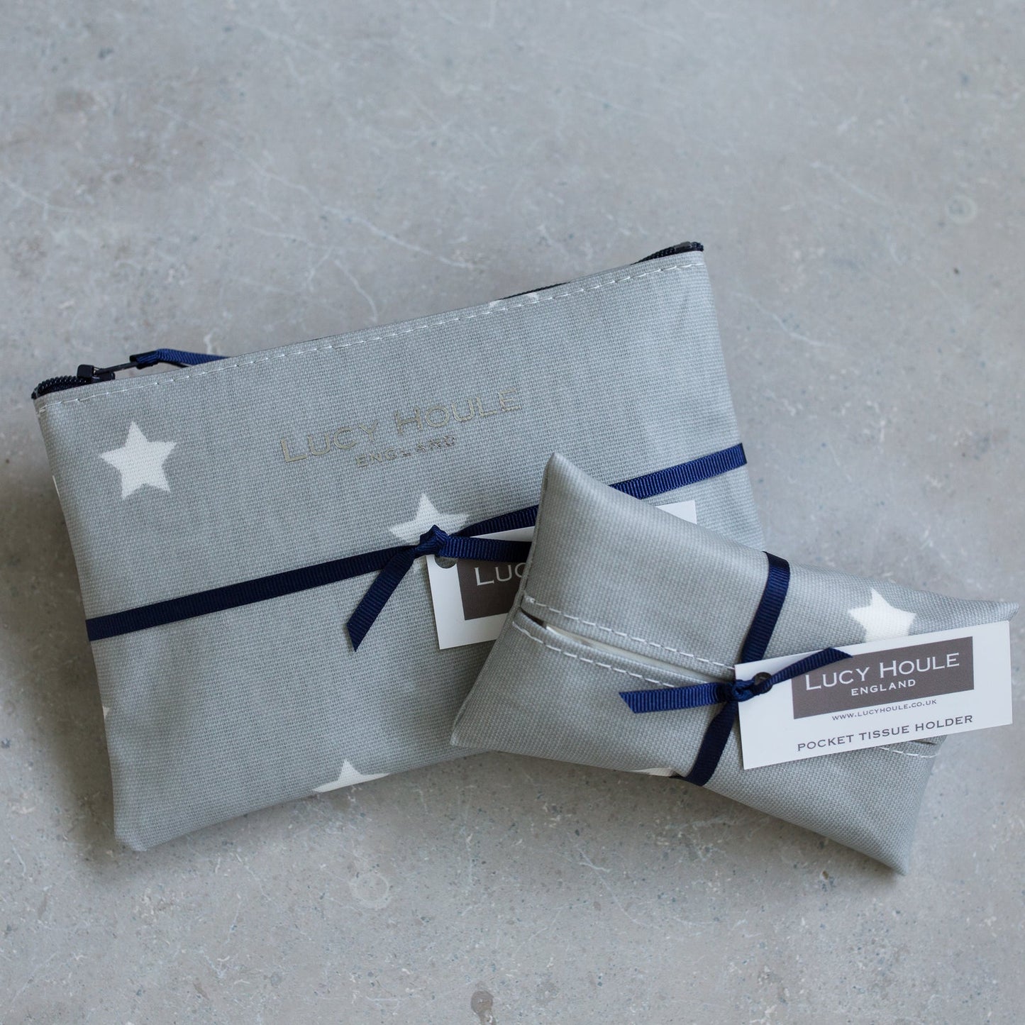 Grey & White Star Handbag Set Navy Zip