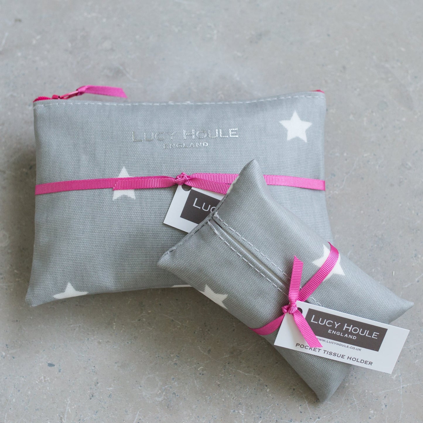 Grey & White Star Handbag Set Pink Zip